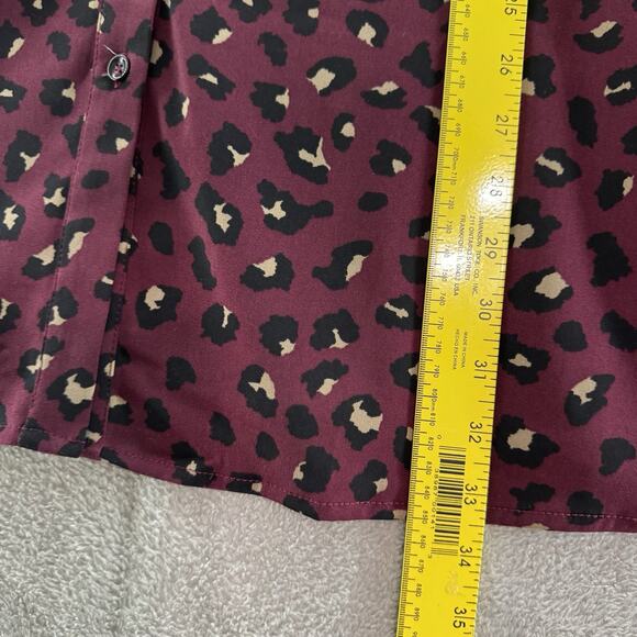 Susan Graver Top Womens 1XP Burgundy Cheetah Print Shirt Button Up Long Sleeve - Picture 11 of 13
